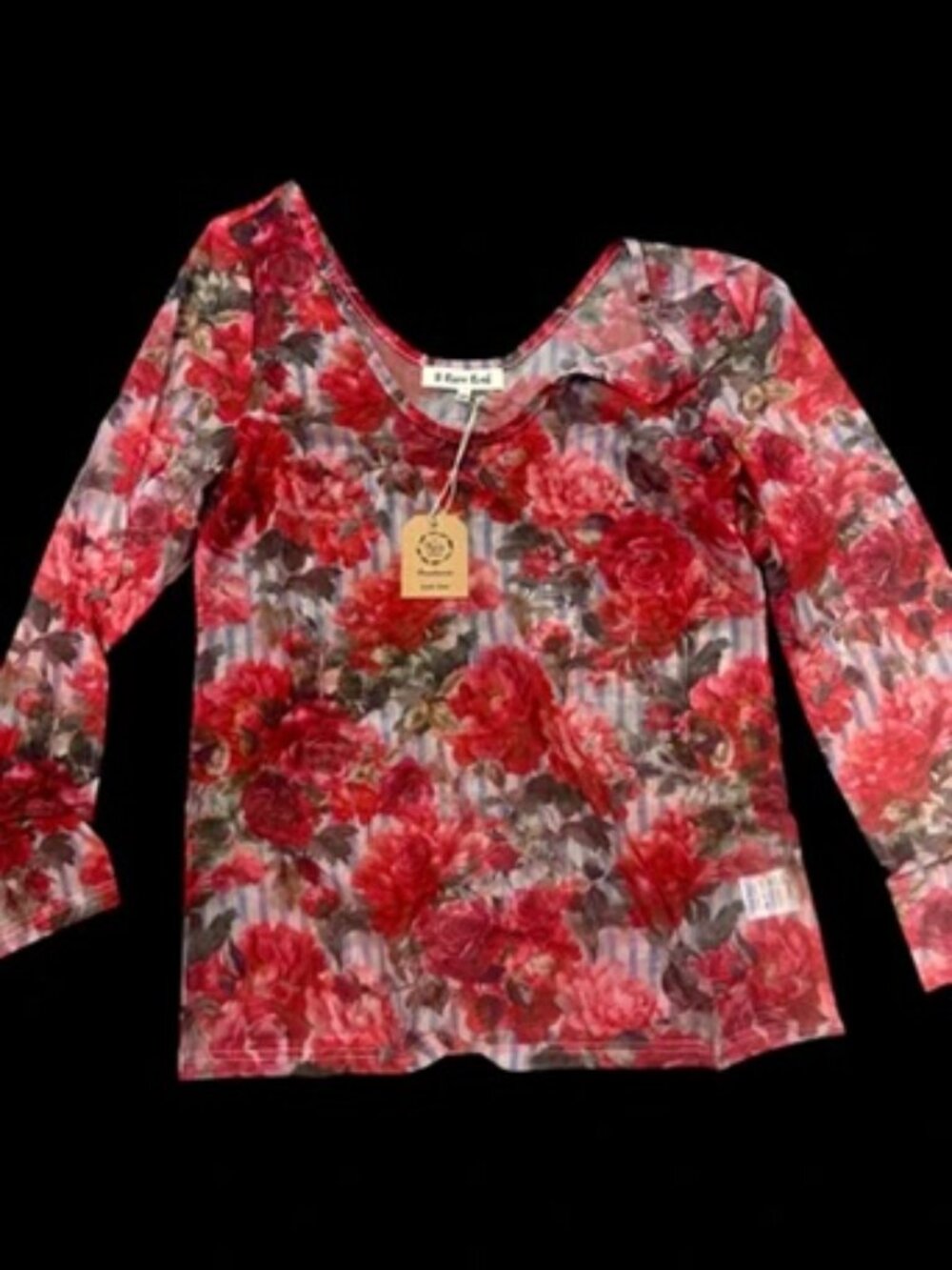 A RARE BIRD ROSE AND STRIPE MESH TOP/NOT AVAIL ANYMORE